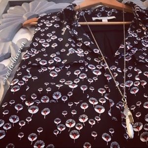 LOFT mixed media shell, red & white blossom print